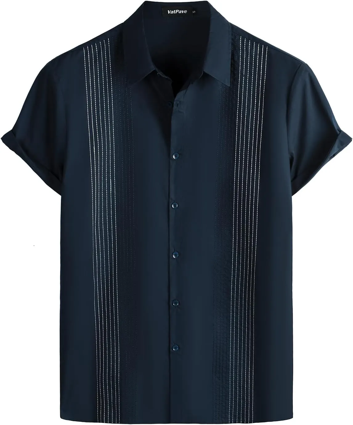 VATPAVE Mens Hawaiian Cotton Linen Shirts Casual Short Sleeve Button Down Shirts Summer Beach Embroidered Shirts