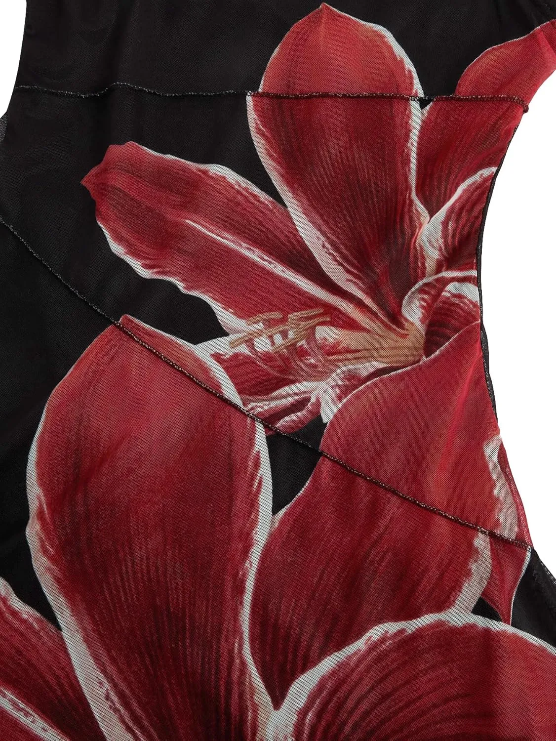 Verdusa Women's Floral 70s Mesh Ruffle Vintage A Line Flared Sundress Sleeveless Cami Short Dress