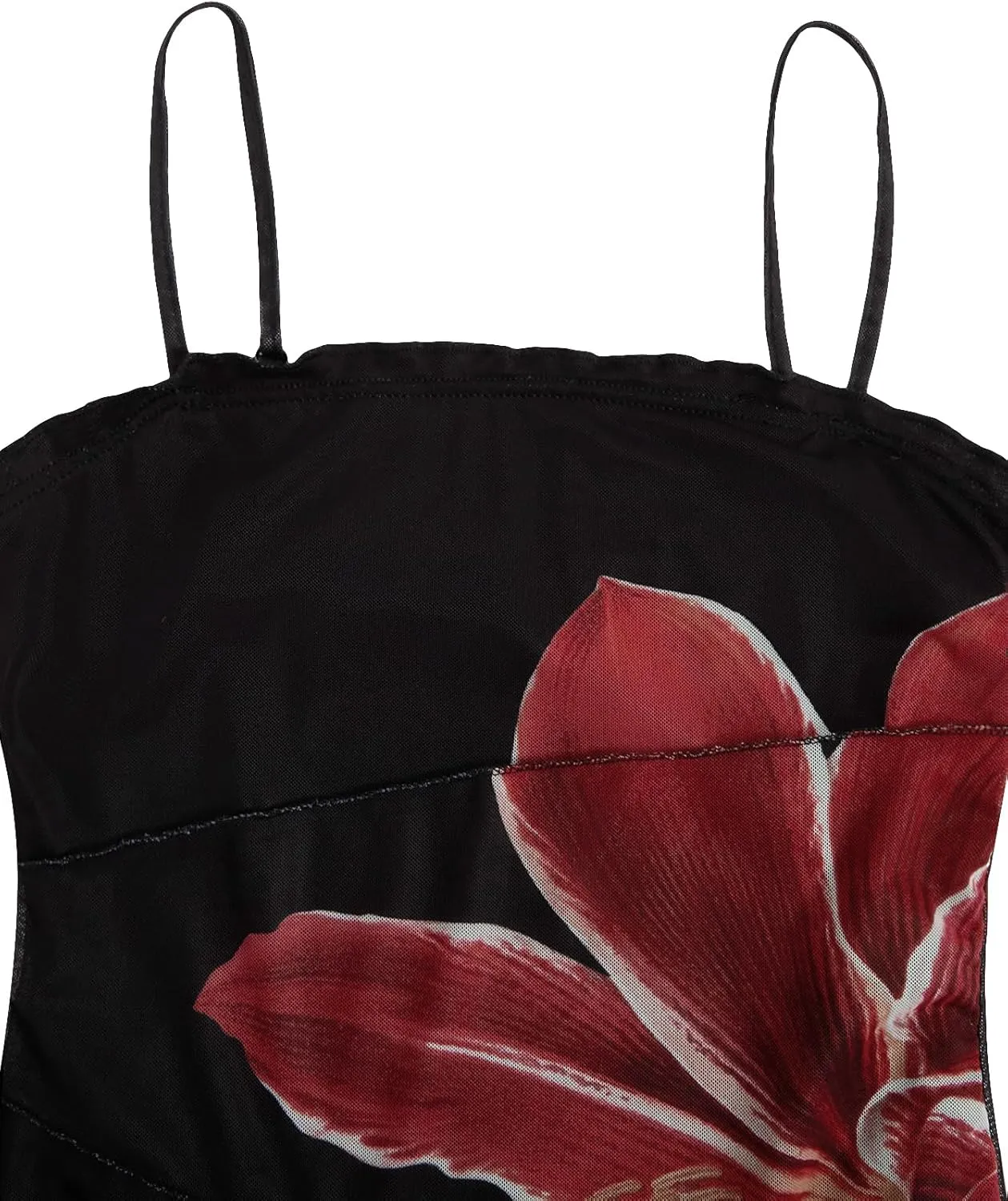 Verdusa Women's Floral 70s Mesh Ruffle Vintage A Line Flared Sundress Sleeveless Cami Short Dress