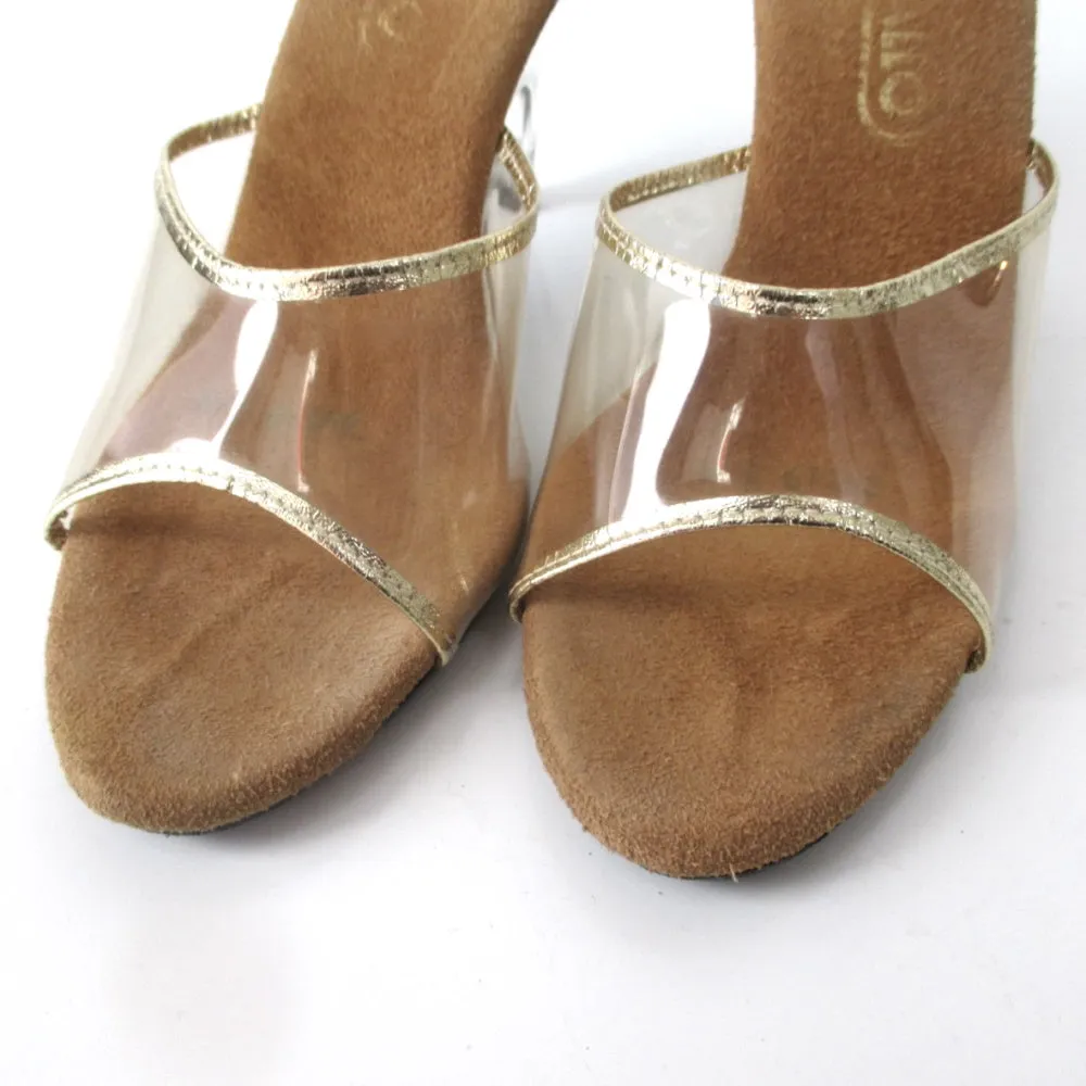 Vintage 70s Clear Lucite Gold Trim Heels Shoes 7