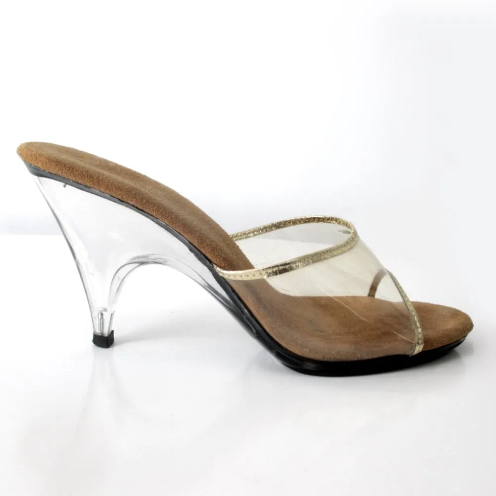 Vintage 70s Clear Lucite Gold Trim Heels Shoes 7
