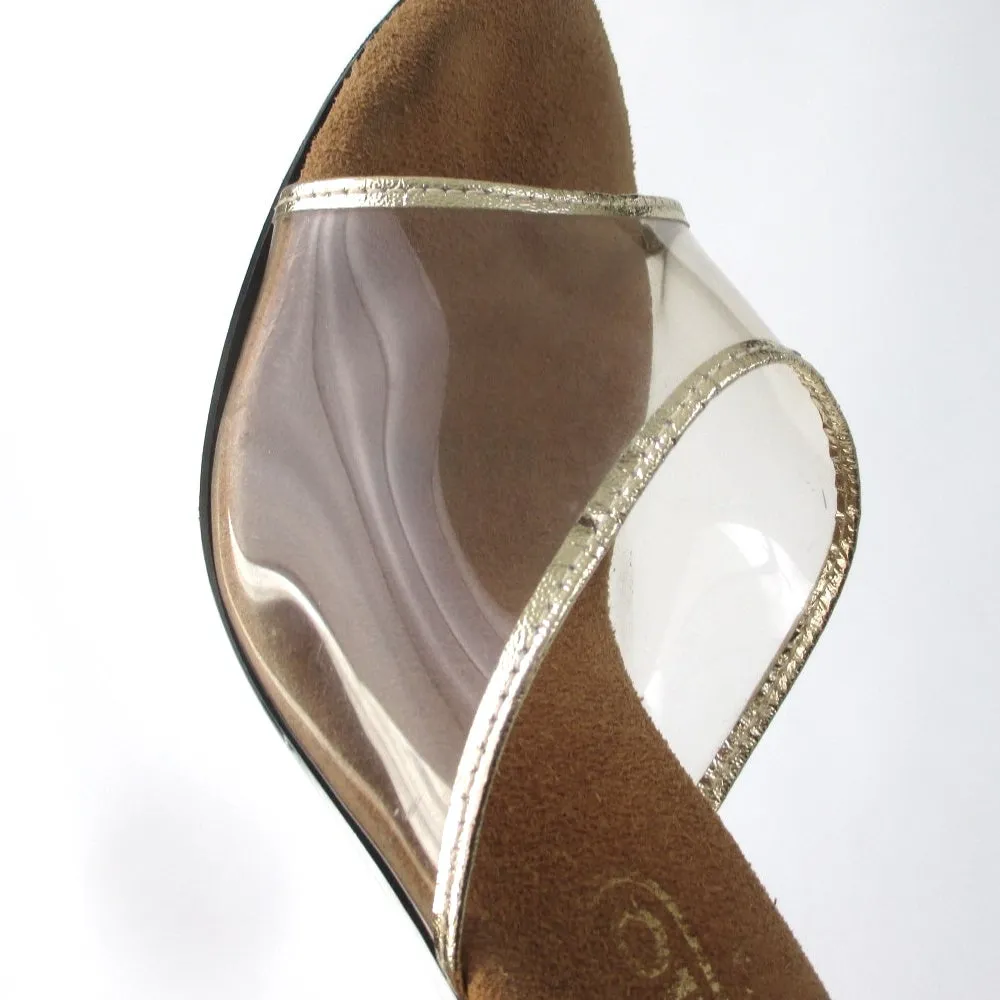 Vintage 70s Clear Lucite Gold Trim Heels Shoes 7
