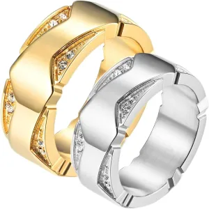 Wedding Rings Sets for Him and Her, Couples Promise Rings Set Stainless Steel Comfort Fit 8.7mm Silver Gold Ring with Cubic Zirconia