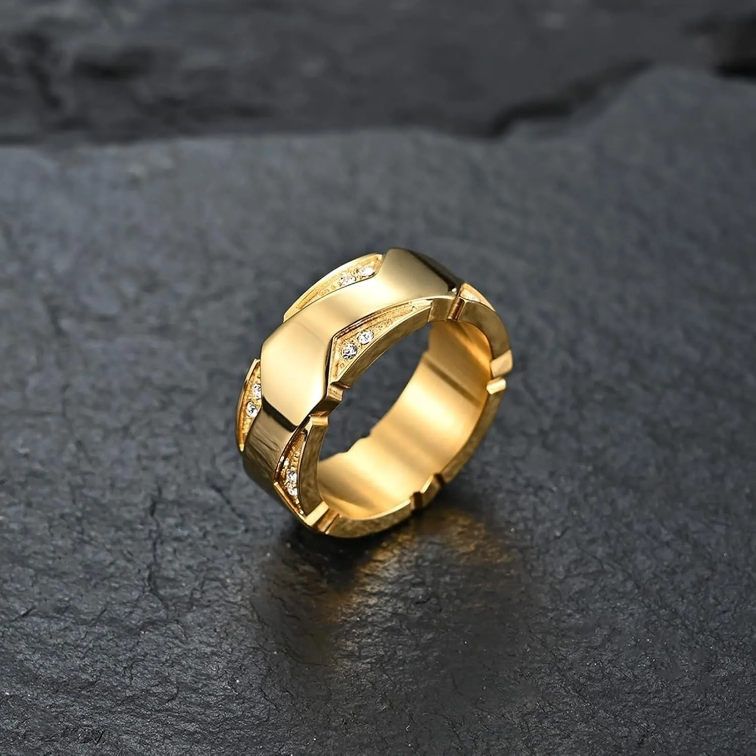 Wedding Rings Sets for Him and Her, Couples Promise Rings Set Stainless Steel Comfort Fit 8.7mm Silver Gold Ring with Cubic Zirconia