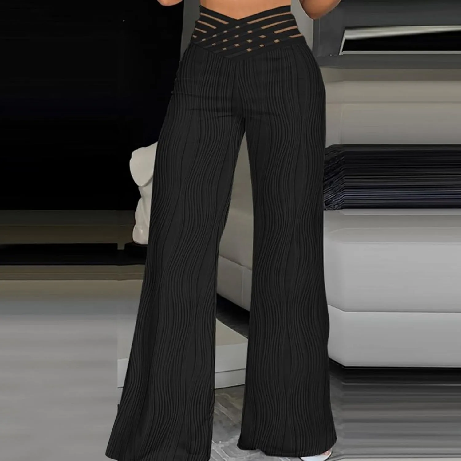 Wide Leg Pants for Women High Waist Bow Tie Casual Trousers Loose Fit Straight Barrel Pants Fall Vacation Trousers