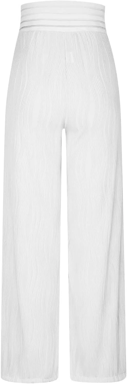Wide Leg Pants for Women High Waist Bow Tie Casual Trousers Loose Fit Straight Barrel Pants Fall Vacation Trousers
