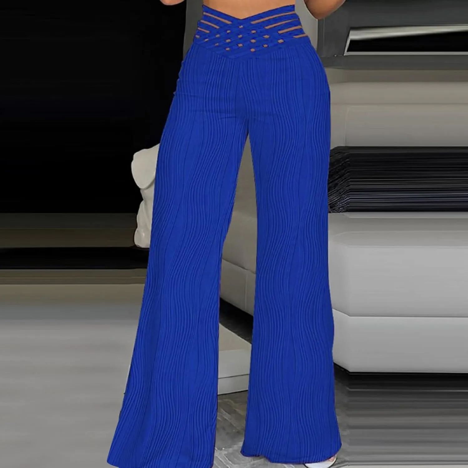 Wide Leg Pants for Women High Waist Bow Tie Casual Trousers Loose Fit Straight Barrel Pants Fall Vacation Trousers