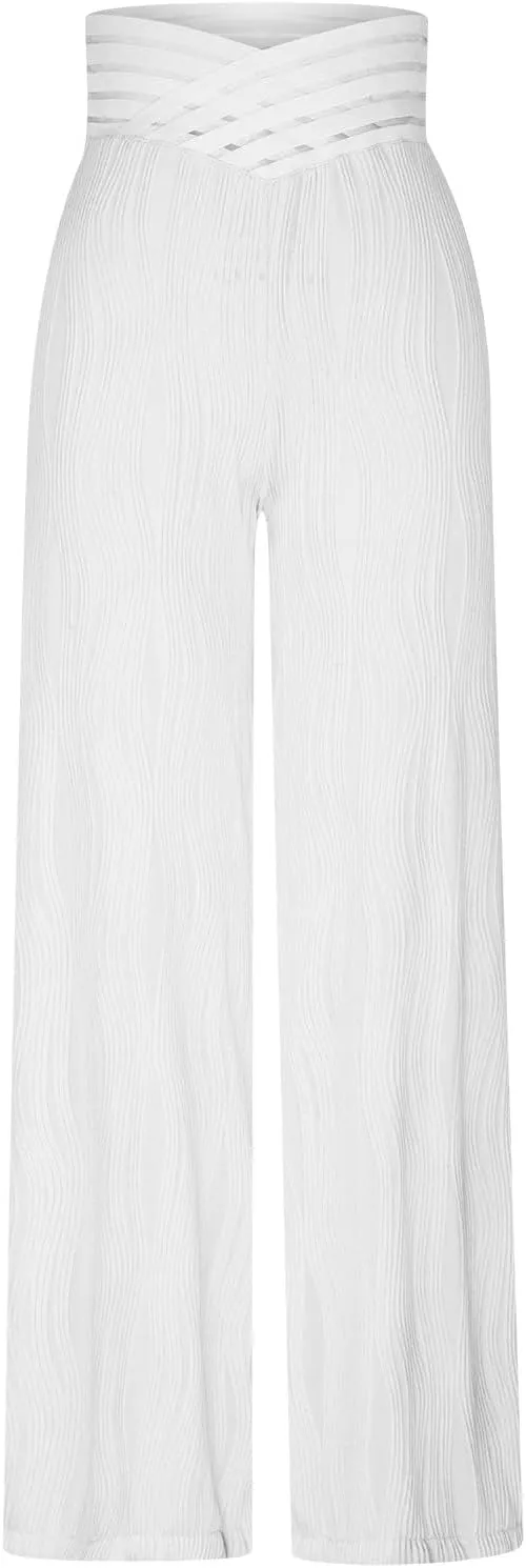 Wide Leg Pants for Women High Waist Bow Tie Casual Trousers Loose Fit Straight Barrel Pants Fall Vacation Trousers