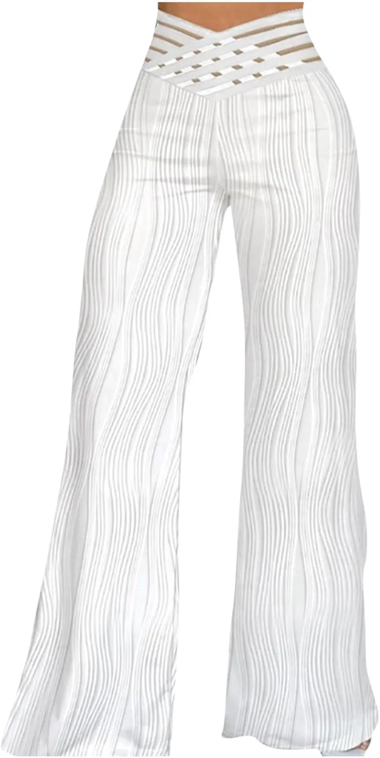 Wide Leg Pants for Women High Waist Bow Tie Casual Trousers Loose Fit Straight Barrel Pants Fall Vacation Trousers