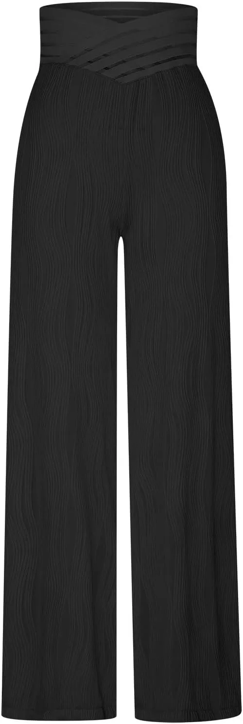 Wide Leg Pants for Women High Waist Bow Tie Casual Trousers Loose Fit Straight Barrel Pants Fall Vacation Trousers