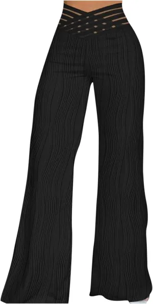 Wide Leg Pants for Women High Waist Bow Tie Casual Trousers Loose Fit Straight Barrel Pants Fall Vacation Trousers