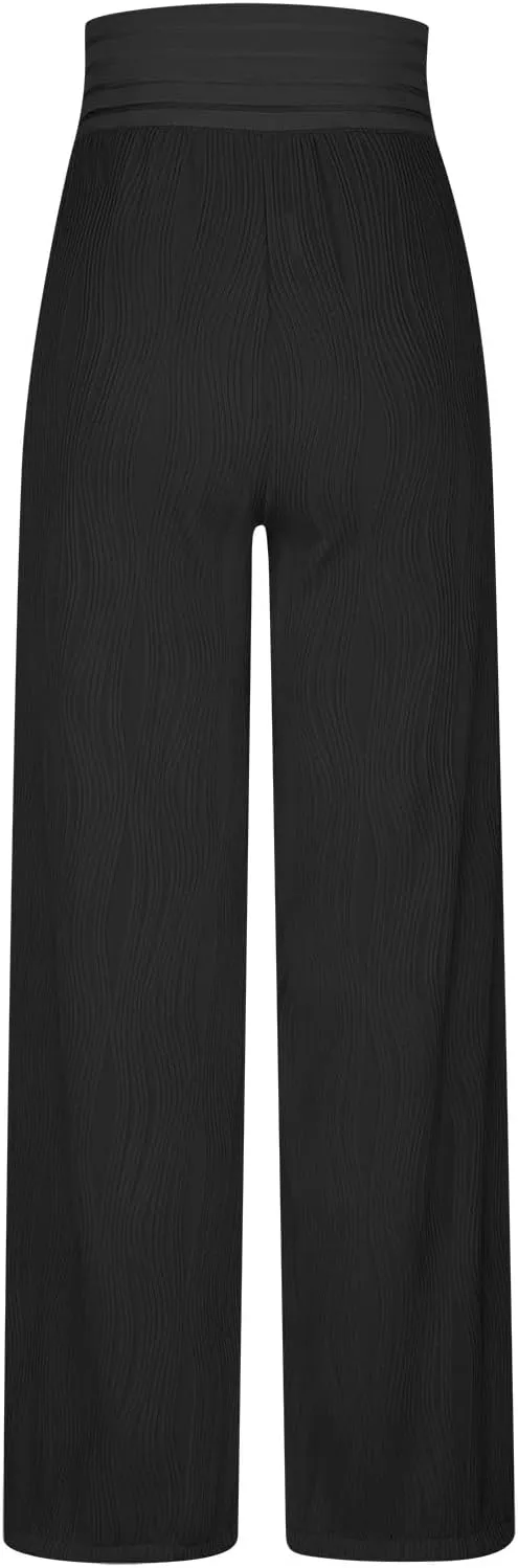Wide Leg Pants for Women High Waist Bow Tie Casual Trousers Loose Fit Straight Barrel Pants Fall Vacation Trousers
