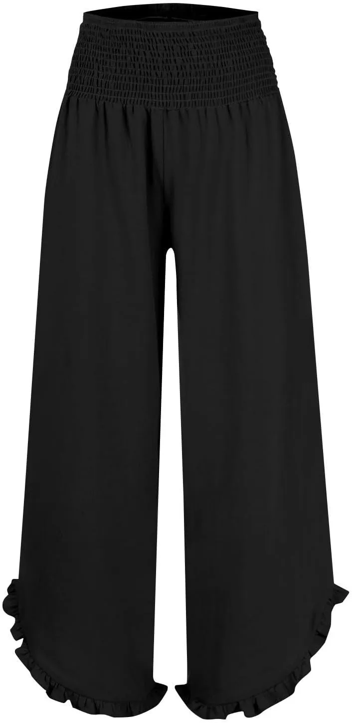 Wide Leg Pants for Women Linen Summer Elastic Waist Palazzo Pants High Waisted with Pockets Cropped Solid Trousers