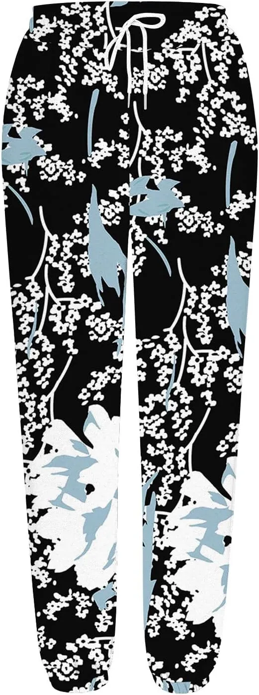 Wide Leg Sweatpants for Women Print High Waist Trouser with Pocket Cinch Bottom Pants Casual Athletic Pants