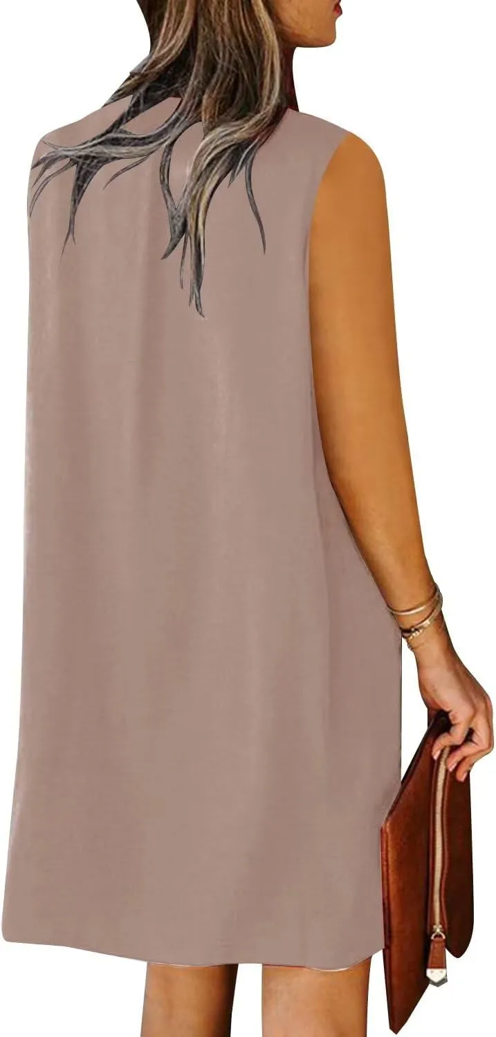 Wkior Summer Dresses for Women 2025 V Neck Sleeveless Casual Shirt Dress Shift DressesS-2XL