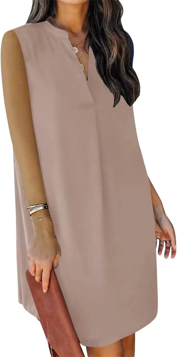 Wkior Summer Dresses for Women 2025 V Neck Sleeveless Casual Shirt Dress Shift DressesS-2XL