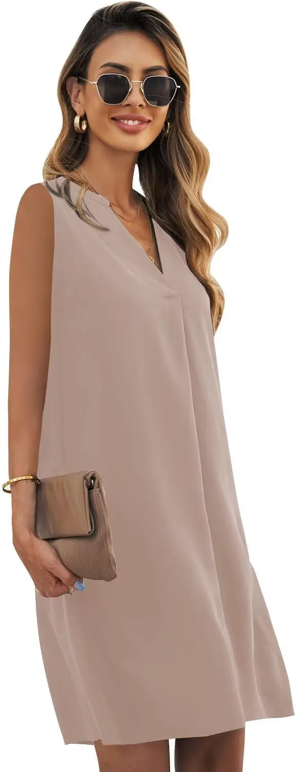 Wkior Summer Dresses for Women 2025 V Neck Sleeveless Casual Shirt Dress Shift DressesS-2XL
