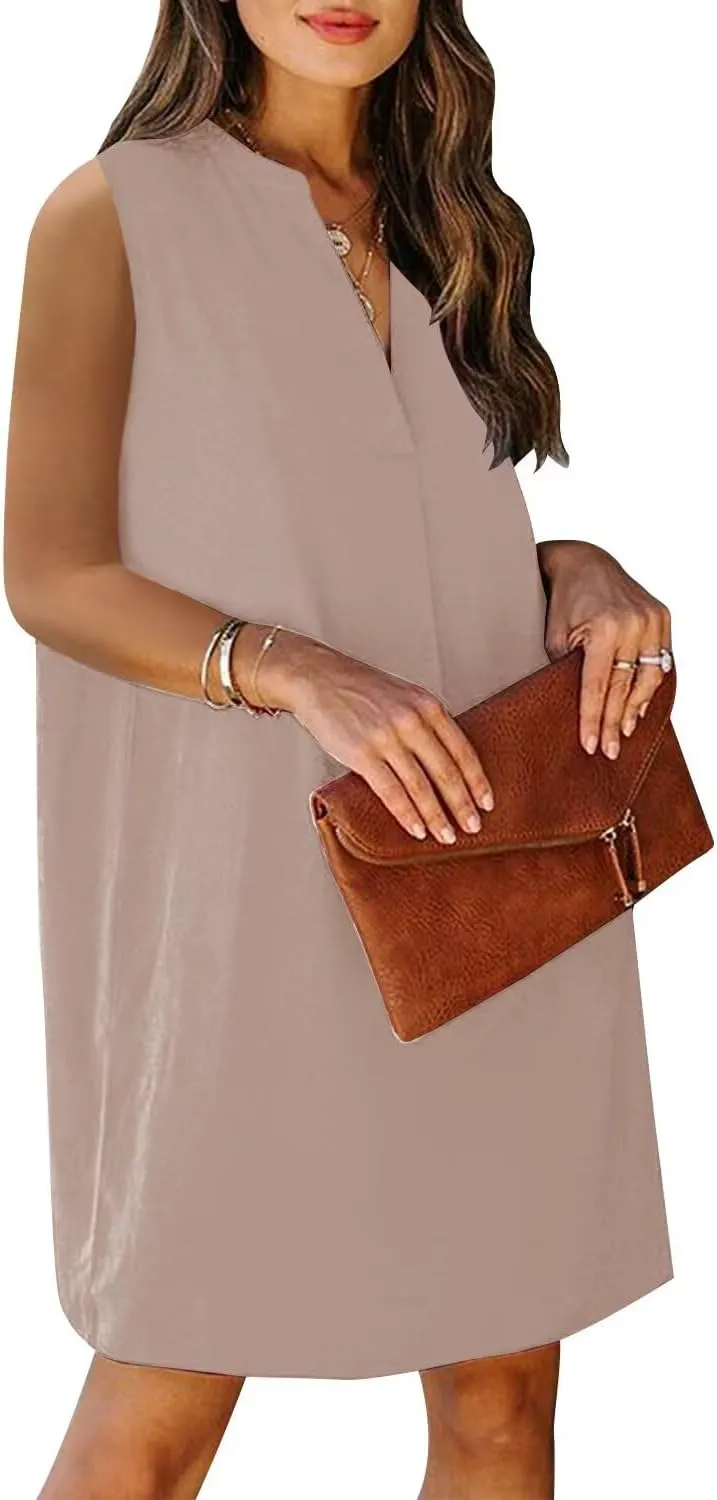 Wkior Summer Dresses for Women 2025 V Neck Sleeveless Casual Shirt Dress Shift DressesS-2XL