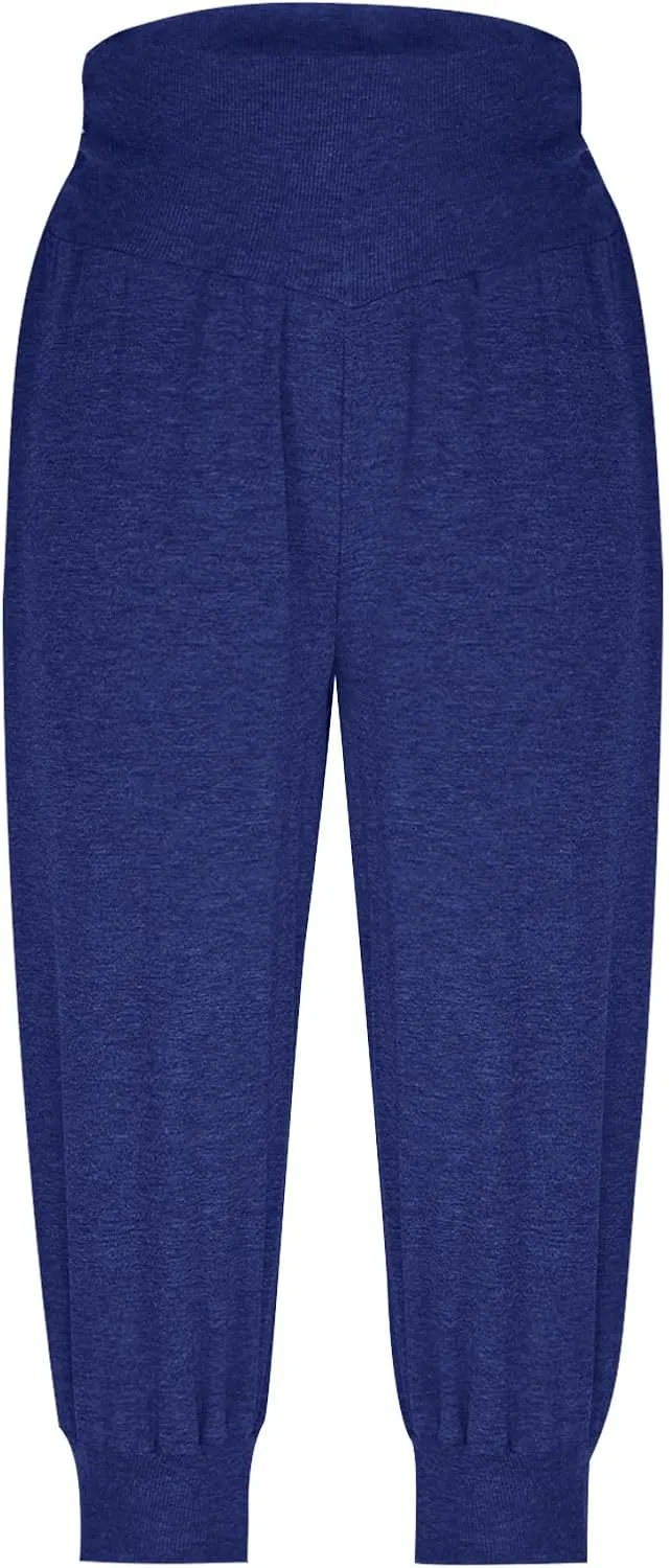Women Basic Jogger Capri Pants Fashion Ruched Side High Waist Cinch Bottom Pant Summer Comfy Lounge Workout Cropped Trousers