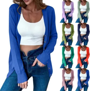 Women Cardigan Sweater Lightweight Solid Open Front Button Down Cardigan Slim Fit Long Sleeve Causal Knit Cardigan