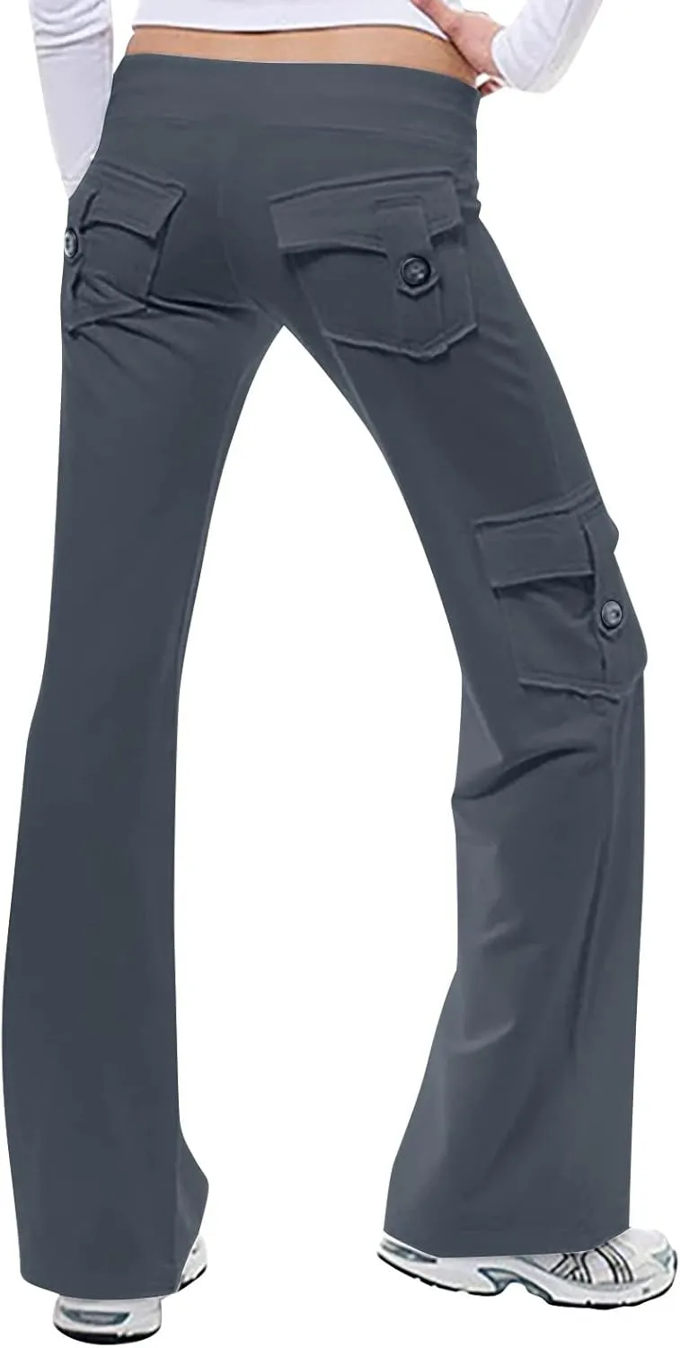 Women Cargo Pants 2025 Bootcut Yoga Pant Stretchy Trousers Wide Leg Workout Baggy Sweatpants with Pockets Trendy