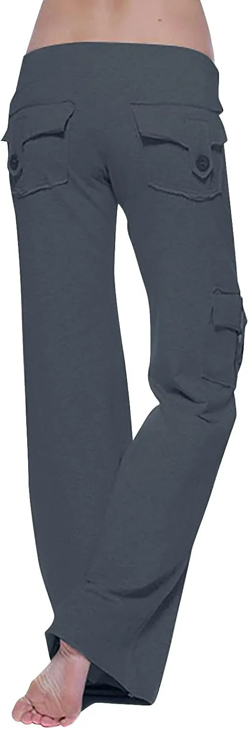 Women Cargo Pants 2025 Bootcut Yoga Pant Stretchy Trousers Wide Leg Workout Baggy Sweatpants with Pockets Trendy
