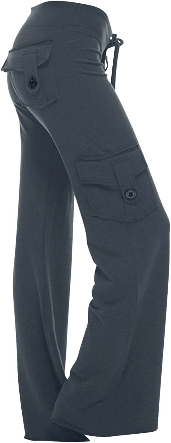 Women Cargo Pants 2025 Bootcut Yoga Pant Stretchy Trousers Wide Leg Workout Baggy Sweatpants with Pockets Trendy