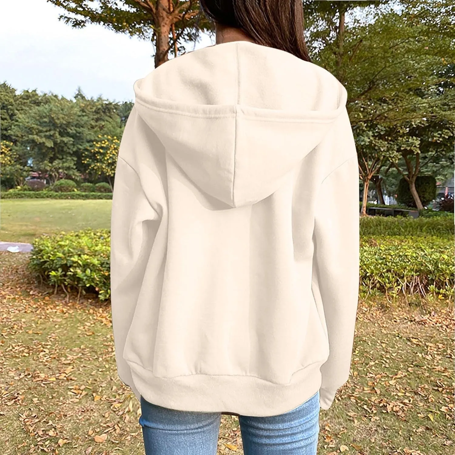 Women Casual Full Zip Up Hoodie Basic Lightweight Long Sleeve Sweatshirt Solid Color Jacket Fall Outfits