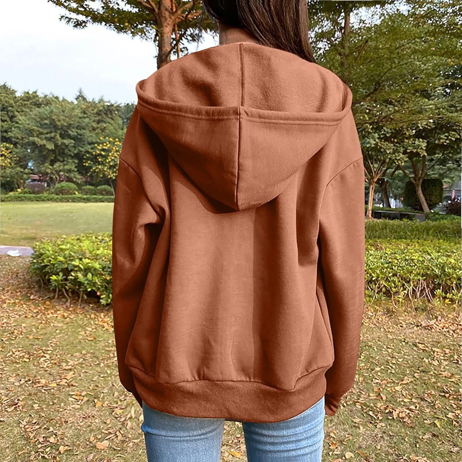 Women Casual Full Zip Up Hoodie Basic Lightweight Long Sleeve Sweatshirt Solid Color Jacket Fall Outfits