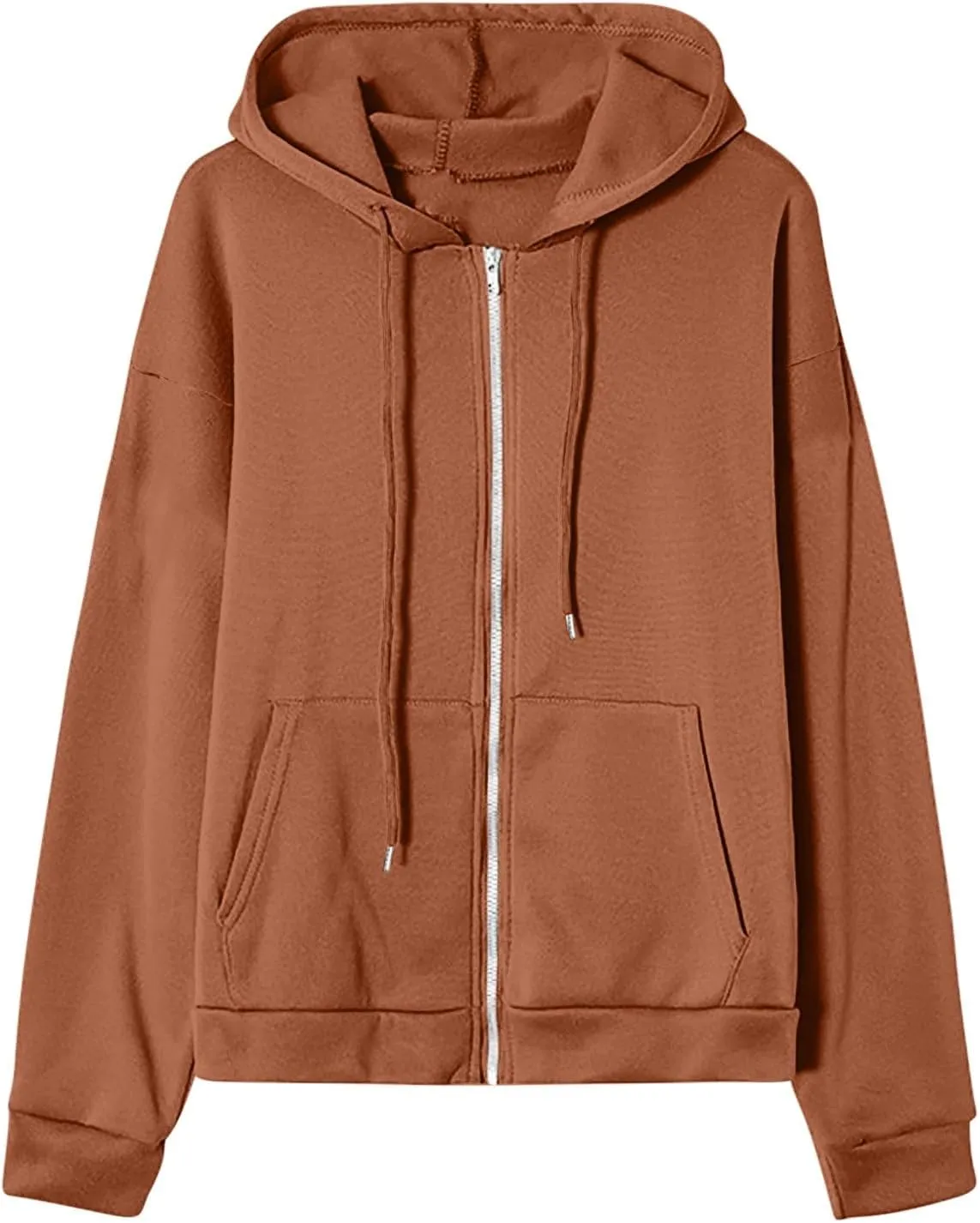 Women Casual Full Zip Up Hoodie Basic Lightweight Long Sleeve Sweatshirt Solid Color Jacket Fall Outfits