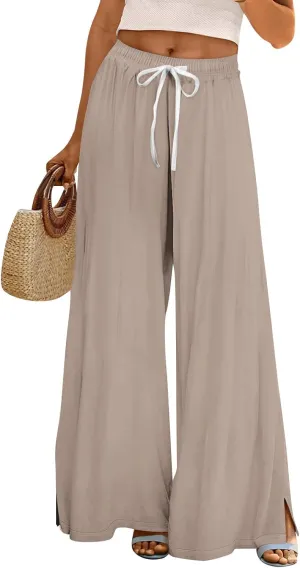 Women Casual Summer Boho Palazzo Pants High Waist Wide Leg Floral Beach Vacation Trousers with Pockets