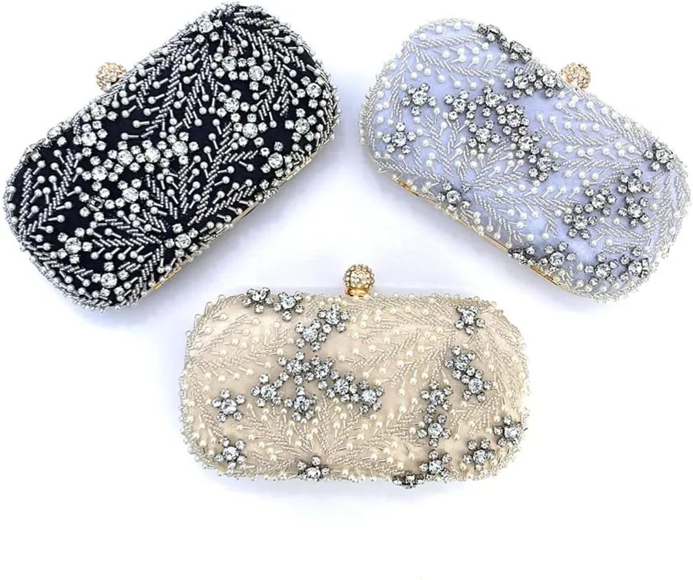 Women Evening Clutch Bag Embroidery Handbag Shoulder Crossbody Bags Wedding Prom Party Purse with Detachable Chain