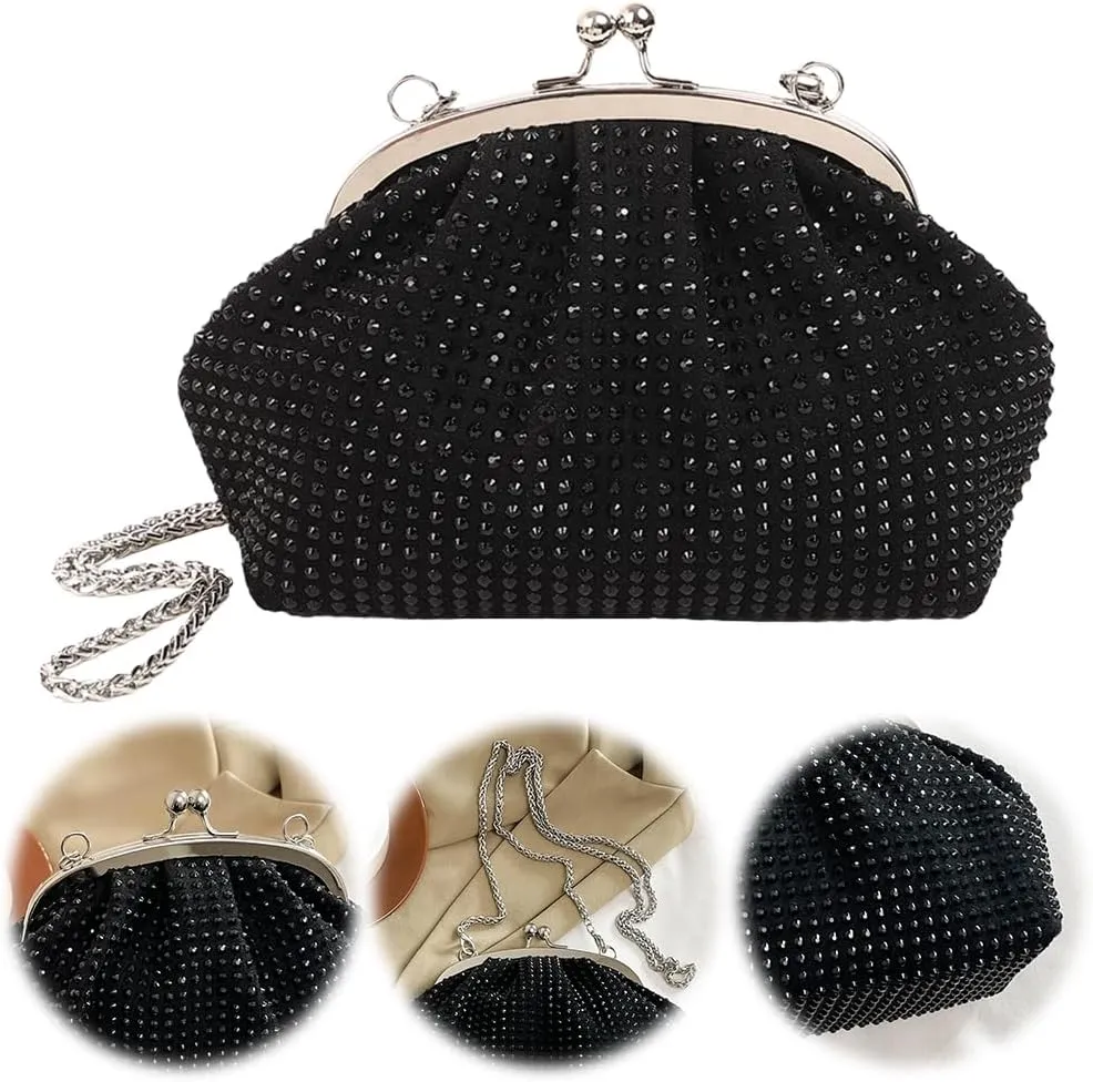 Women Evening Clutch Bag Fashion Rhinestones Evening Bags Chain Strap Shiny Shoulder Bag Large Capacity Elegant Ha