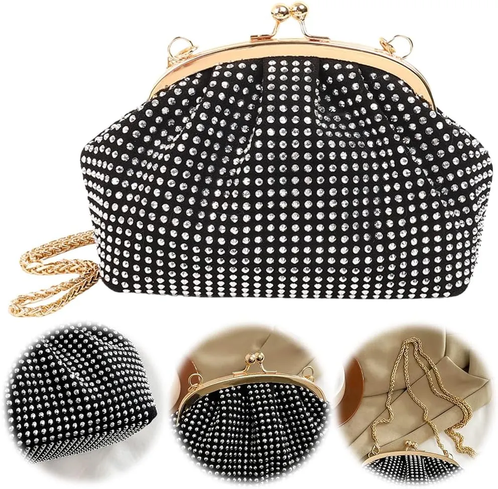 Women Evening Clutch Bag Fashion Rhinestones Evening Bags Chain Strap Shiny Shoulder Bag Large Capacity Elegant Ha