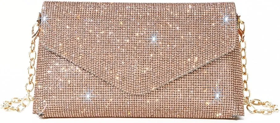 Women Evening Clutch Bag Glitter Handbag Shoulder Crossbody Bags Wedding Prom Party Purse with Detachable Chain