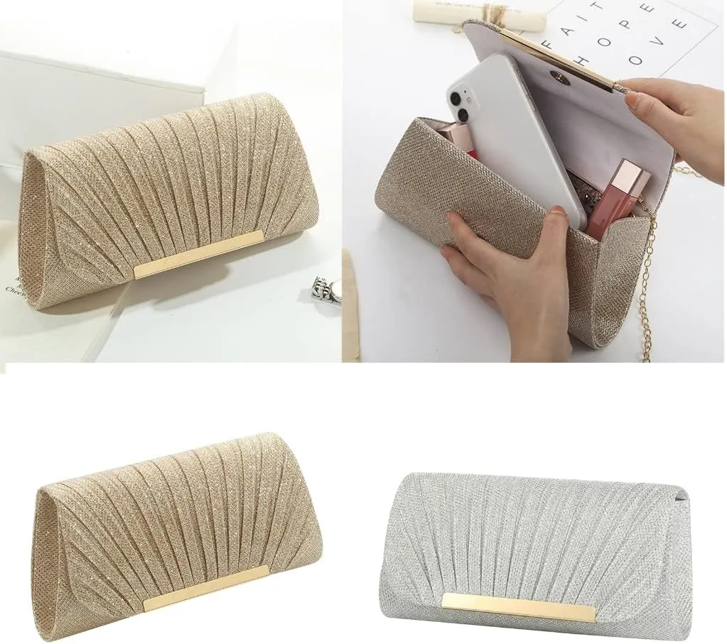 Women Evening Clutch Bag Handbag Shoulder Crossbody Bags Wedding Prom Party Purse with Detachable Chain