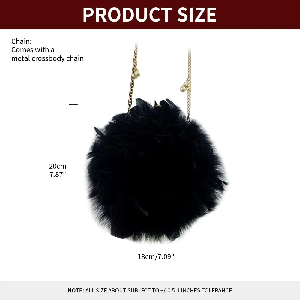 Women Feather Clutch Purse Fluffy Shoulder Crossbody Bag with Removable Chain Evening Handbags for Party Wedding
