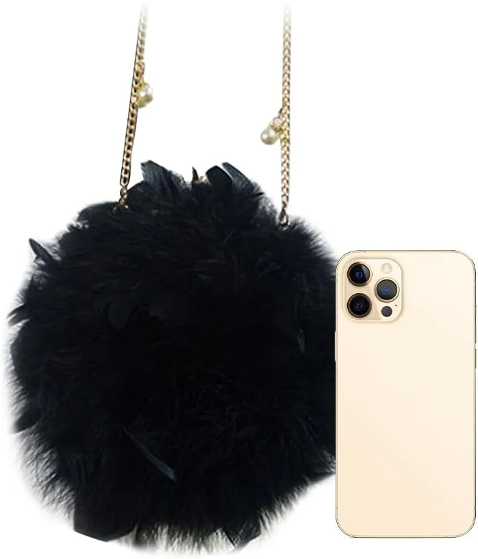 Women Feather Clutch Purse Fluffy Shoulder Crossbody Bag with Removable Chain Evening Handbags for Party Wedding