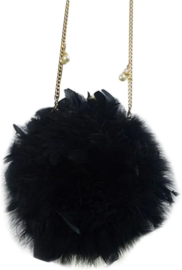 Women Feather Clutch Purse Fluffy Shoulder Crossbody Bag with Removable Chain Evening Handbags for Party Wedding