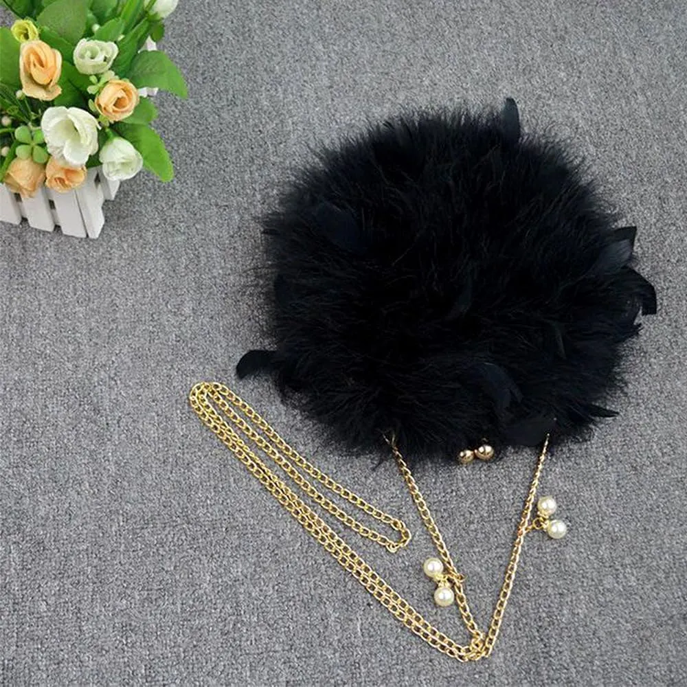 Women Feather Clutch Purse Fluffy Shoulder Crossbody Bag with Removable Chain Evening Handbags for Party Wedding