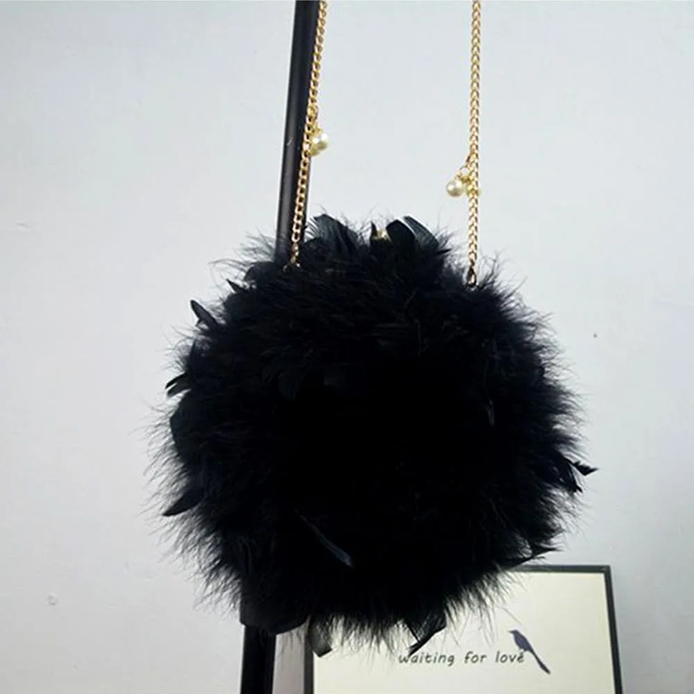 Women Feather Clutch Purse Fluffy Shoulder Crossbody Bag with Removable Chain Evening Handbags for Party Wedding