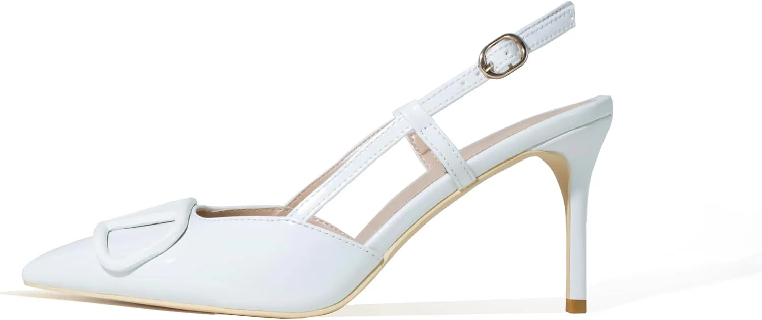 Women Heeled Slingback Sandals Closed Pointed Toe Stiletto High Heels Slip-On Buckle Pumps Backless Evening Prom Party Dress Shoes 5.5-12US