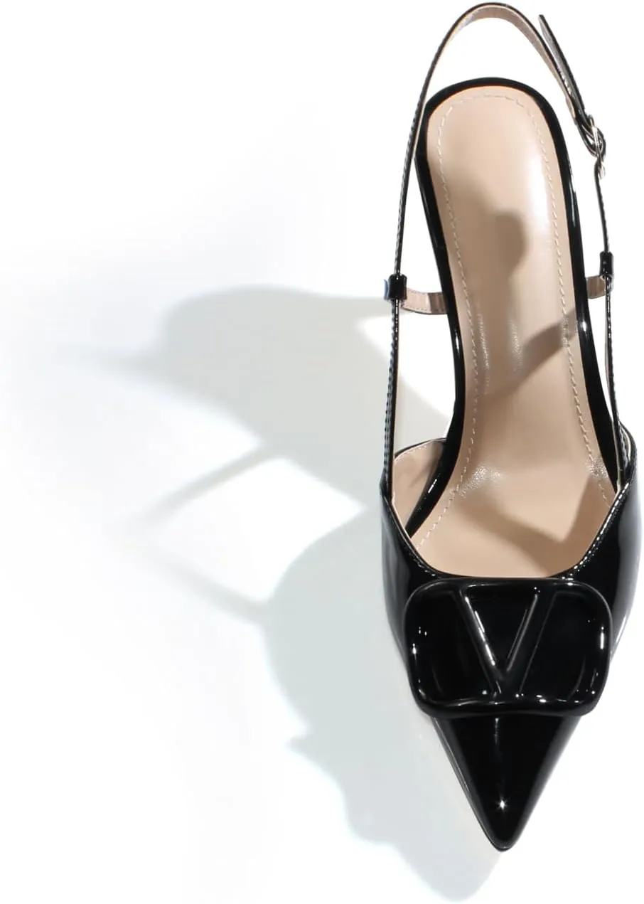Women Heeled Slingback Sandals Closed Pointed Toe Stiletto High Heels Slip-On Buckle Pumps Backless Evening Prom Party Dress Shoes 5.5-12US