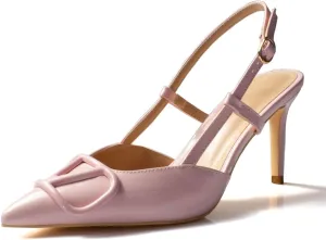 Women Heeled Slingback Sandals Closed Pointed Toe Stiletto High Heels Slip-On Buckle Pumps Backless Evening Prom Party Dress Shoes 5.5-12US