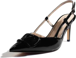 Women Heeled Slingback Sandals Closed Pointed Toe Stiletto High Heels Slip-On Buckle Pumps Backless Evening Prom Party Dress Shoes 5.5-12US