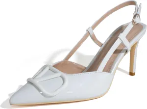 Women Heeled Slingback Sandals Closed Pointed Toe Stiletto High Heels Slip-On Buckle Pumps Backless Evening Prom Party Dress Shoes 5.5-12US