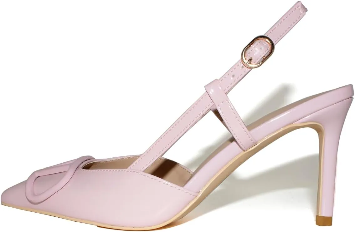 Women Heeled Slingback Sandals Closed Pointed Toe Stiletto High Heels Slip-On Buckle Pumps Backless Evening Prom Party Dress Shoes 5.5-12US