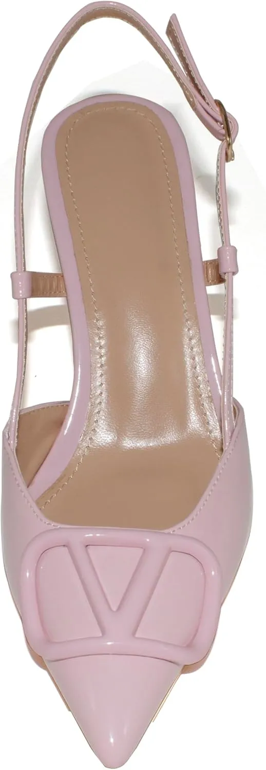 Women Heeled Slingback Sandals Closed Pointed Toe Stiletto High Heels Slip-On Buckle Pumps Backless Evening Prom Party Dress Shoes 5.5-12US