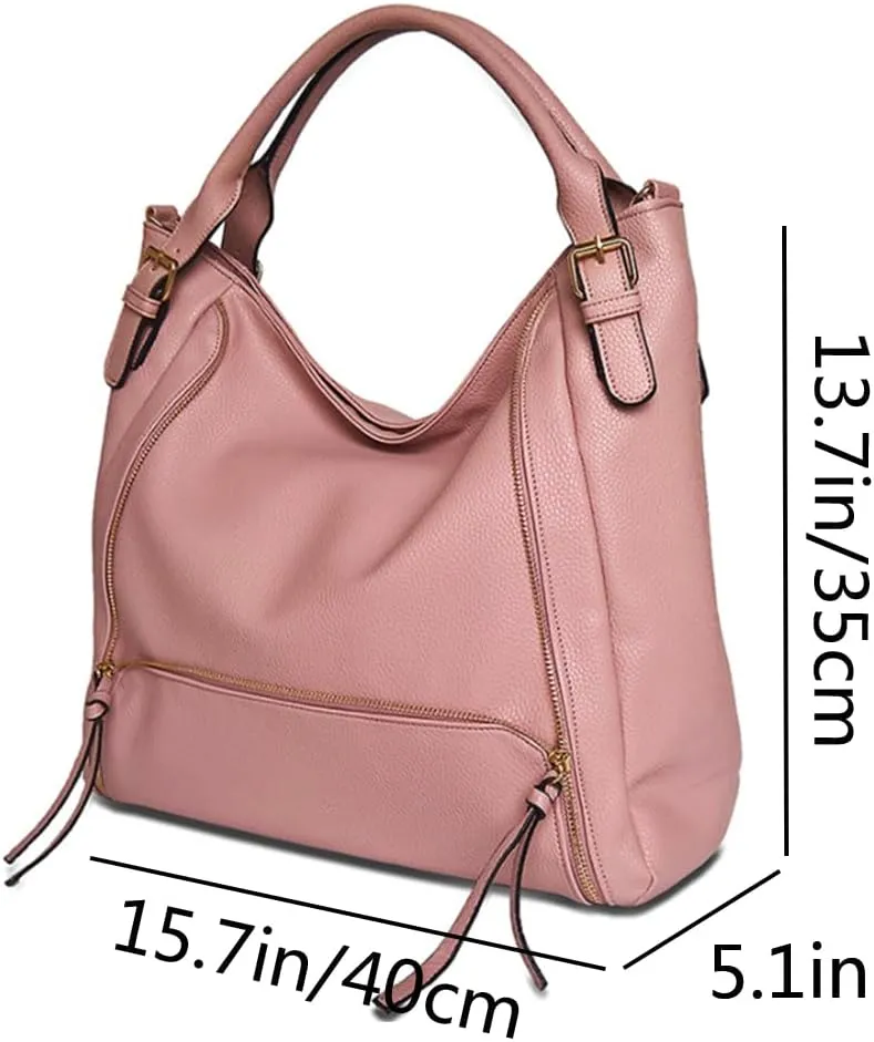 Women Hobo Tote Purse and Handbag Faux Leather Top Handle Satchel Zip Shoulder Bags Black