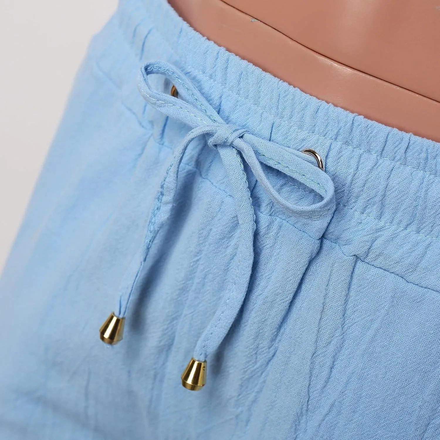 Women Linen Summer Beach Outfits 2025 Drawstring Slim Button Decorations Pants with Pockets Harem Casual Solid Sweatpants